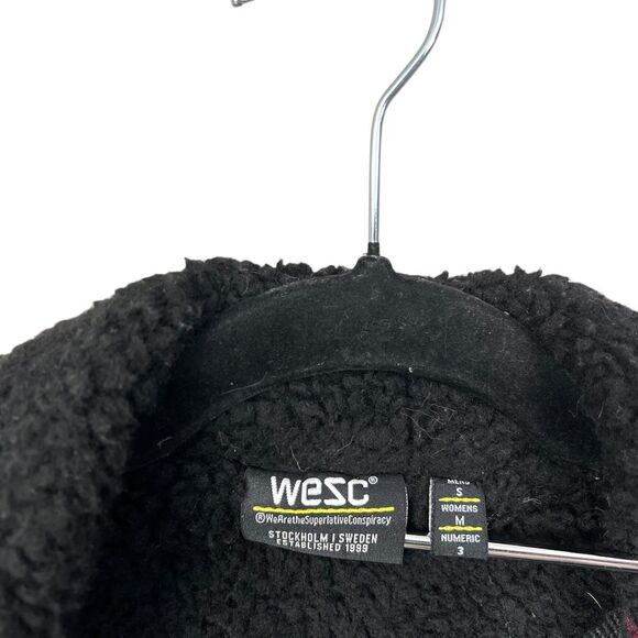 Wesc Womens Plaid Jacket Sherpa Collar Checkered Gray Red Zip Up Sz M - Picture 3 of 7